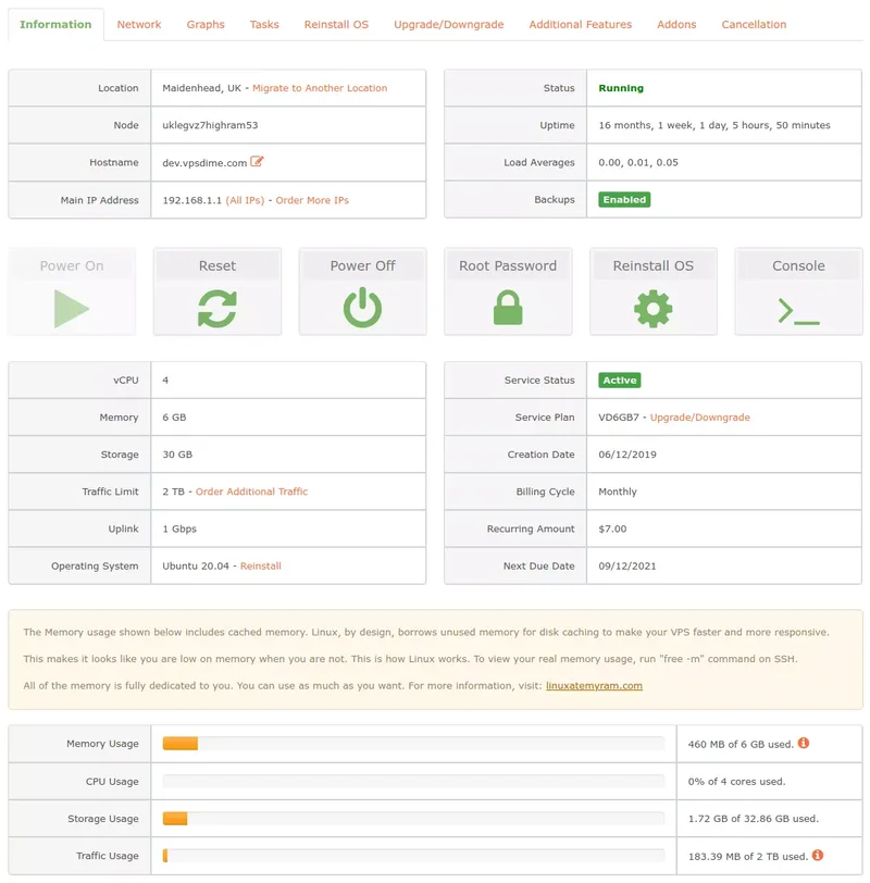 VPSDime Control Panel