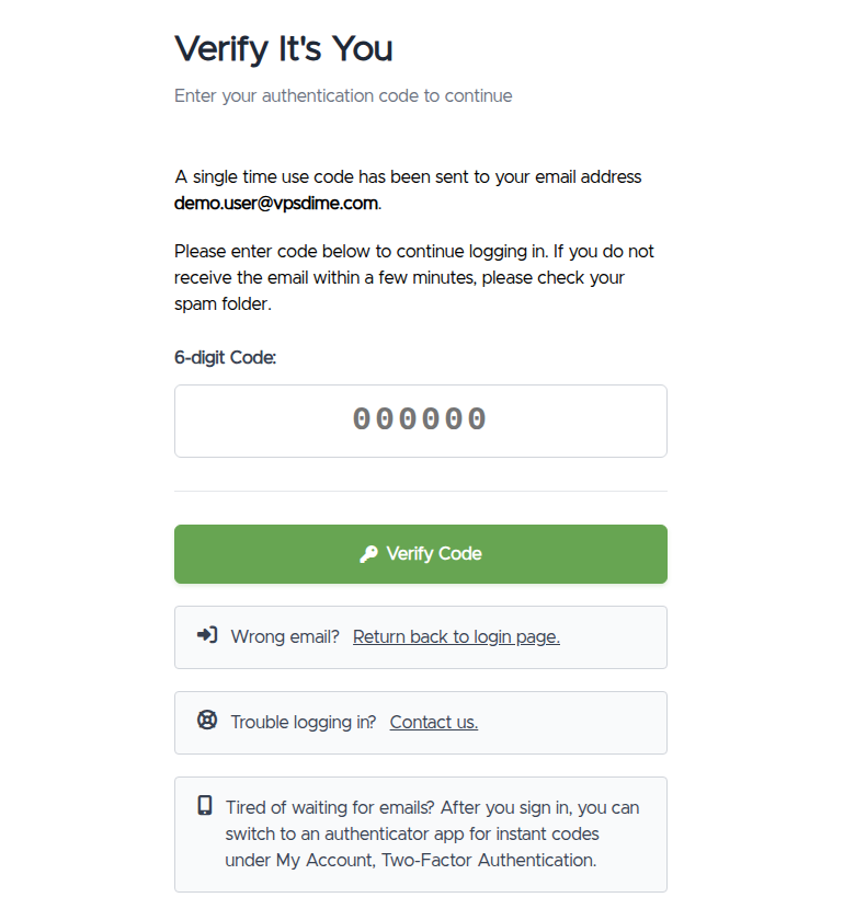 The "Verify It's You" screen telling you a code was sent to your email, with a 6-digit code box and a Verify Code button