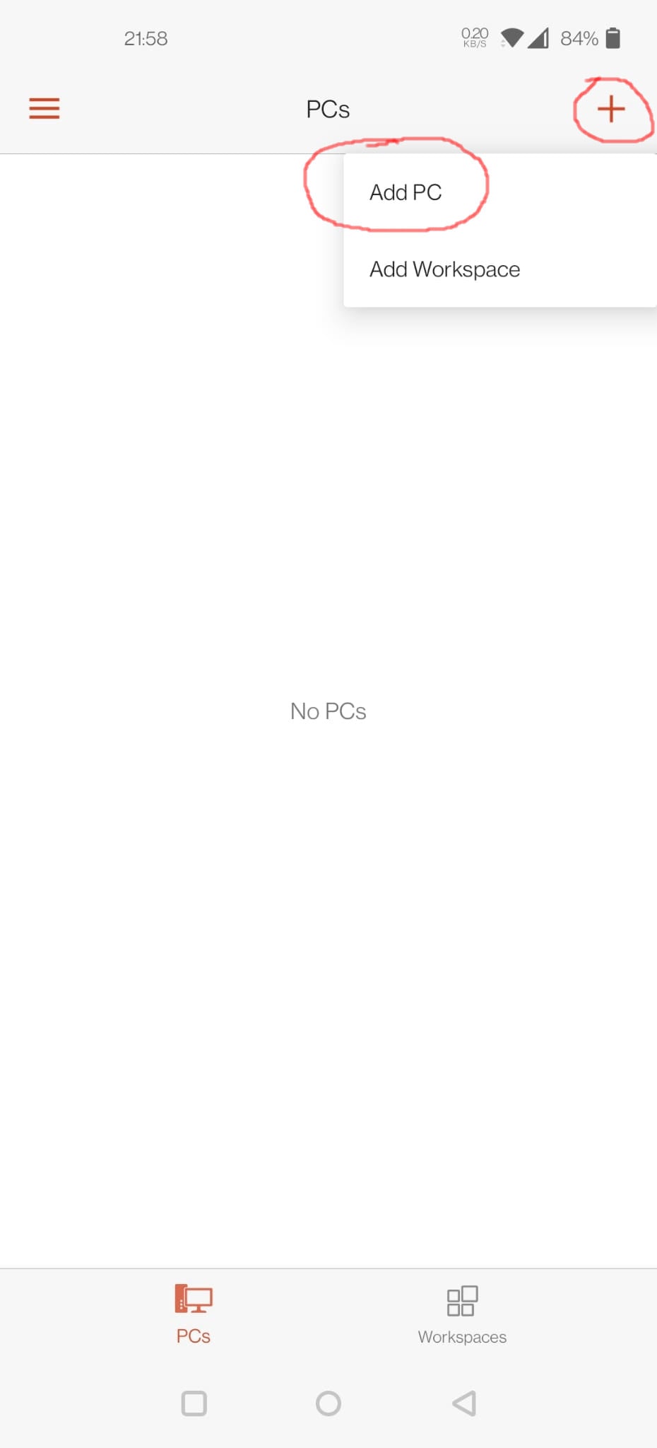 The add button in the Android client