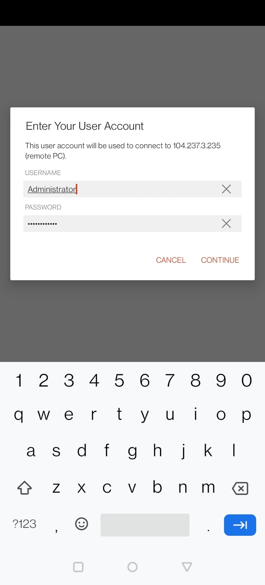Android credentials prompt