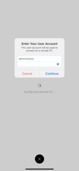 iOS credentials prompt for the remote connection