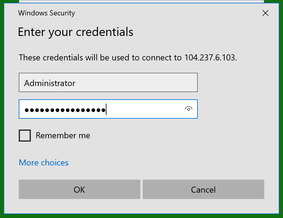 Windows credentials prompt with Administrator as the user name